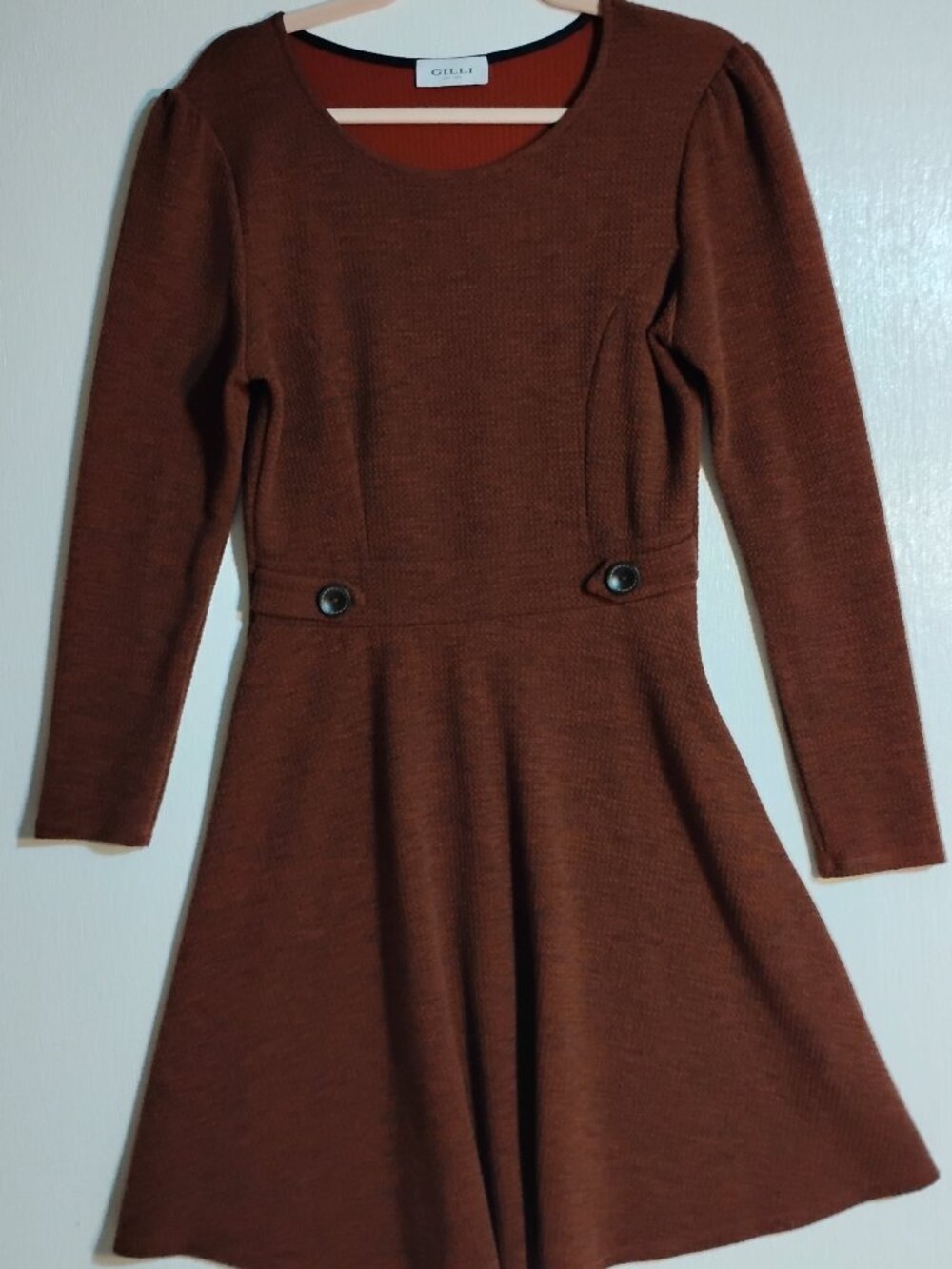 Gilli Textured Knit Tobacco Brown Fit & Flare Dress.